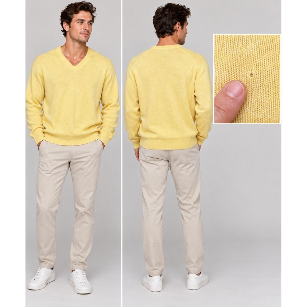 Jos A Bank Sweater Mens XL Yellow 100% Cashmere Travelers Collection V-Neck